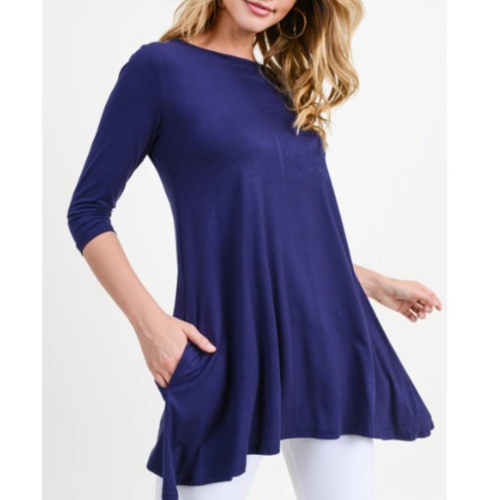 LOGO by Lori Goldstein Crew Neck 3/4 Sleeve Tunic Top Women's Size XL Blue